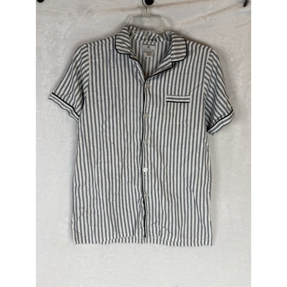 Petite Plume Pajama Top 14 Blue Stripe Cotton Modal Sleep Shirt XS Fit
